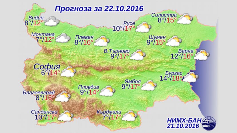 Прогноз погоды в Болгарии на 22 октября