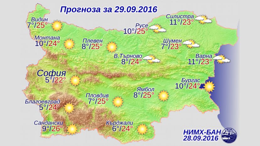 Прогноза за България за 29 септември