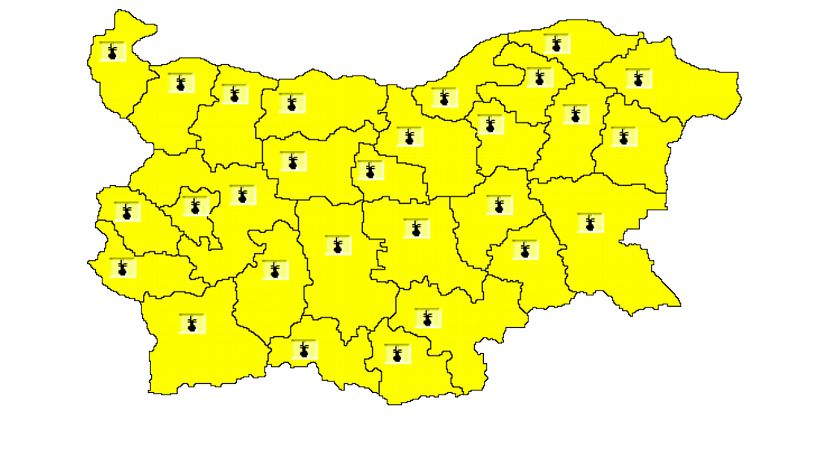 НИМХ: Жълт код за високи температури е обявен в цялата страна