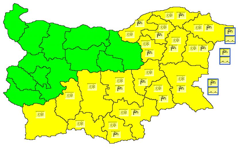 В 17 областях Болгарии объявлен „желтый” уровень опасности
