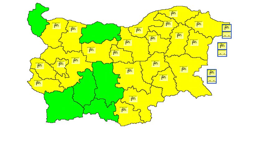 Из-за сильного ветра в 22 областях Болгарии объявлен „желтый” уровень опасности