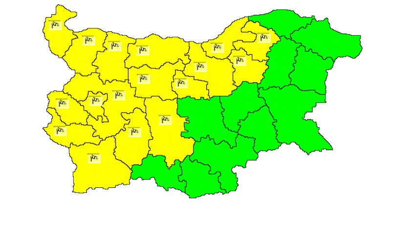 17 области на страната е обявен жълт код за силен вятър за 25 май