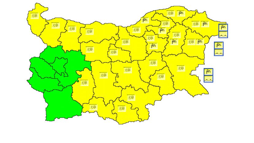 НИМХ: Жълт код за сняг и поледици е обявен за 23 области в страната за 17 януари