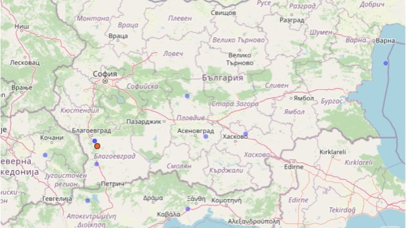 Ночью на территории Болгарии зарегистрировано землетрясение
