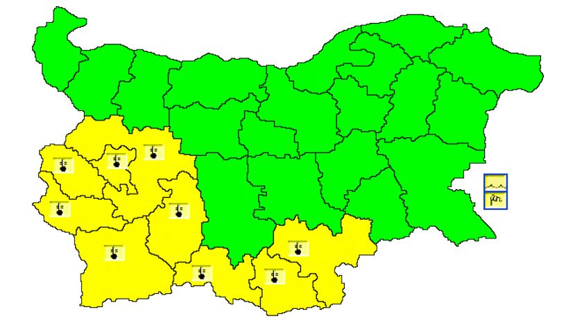 Жълт код за ниски температури е в сила за 9 области на страната