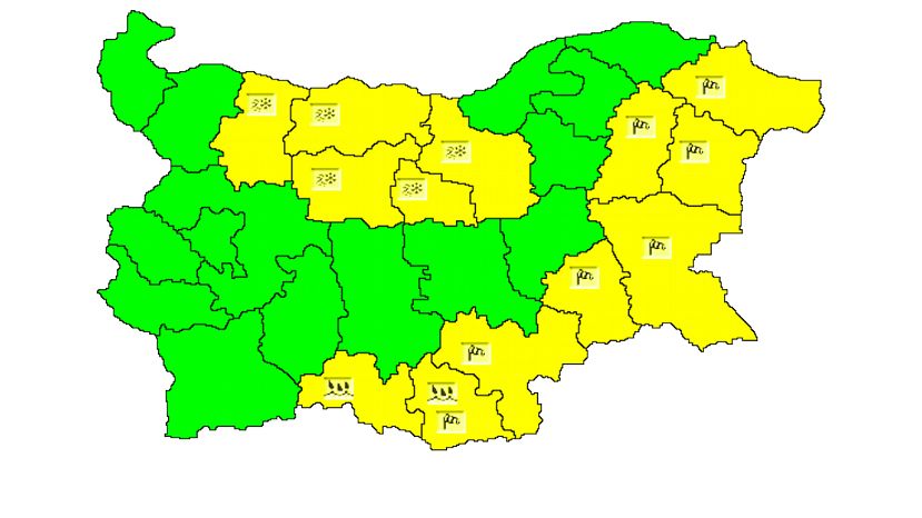 В 13 областях Болгарии объявлен „желтый” уровень опасности
