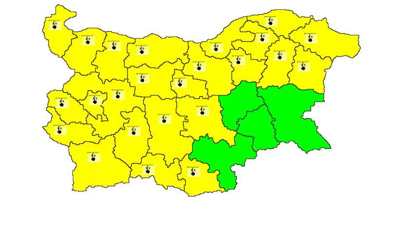 Жълт код за ниски температури е в сила за 24 области в страната