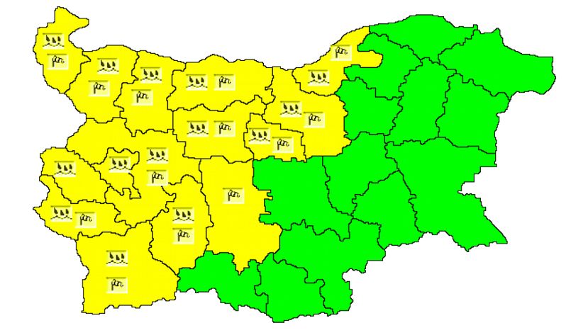 В 15 областях Болгарии объявлен „желтый“ уровень опасности