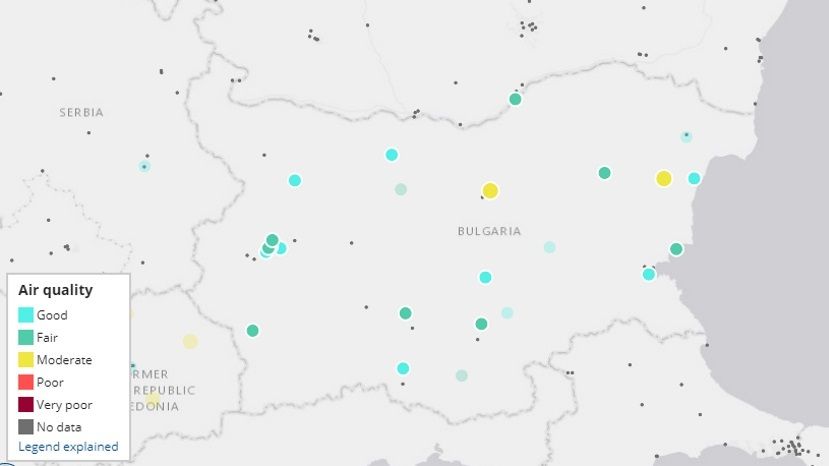 Данните за замърсяване на въздуха в България вече са отразени в онлайн карта на Европа