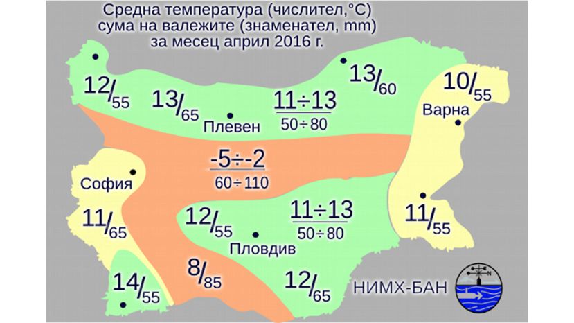 В апреле температура в Болгарии будет от минус 2 до 30 градусов