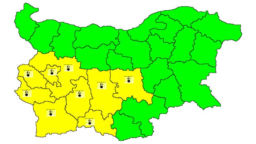 Жълт код за ниски температури е в сила за 9 области в страната
