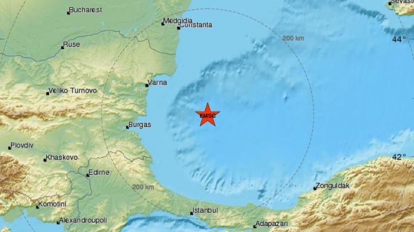 В Черном море вблизи Болгарии произошло землетрясение