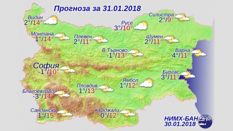 Прогноза за България за 31 януари