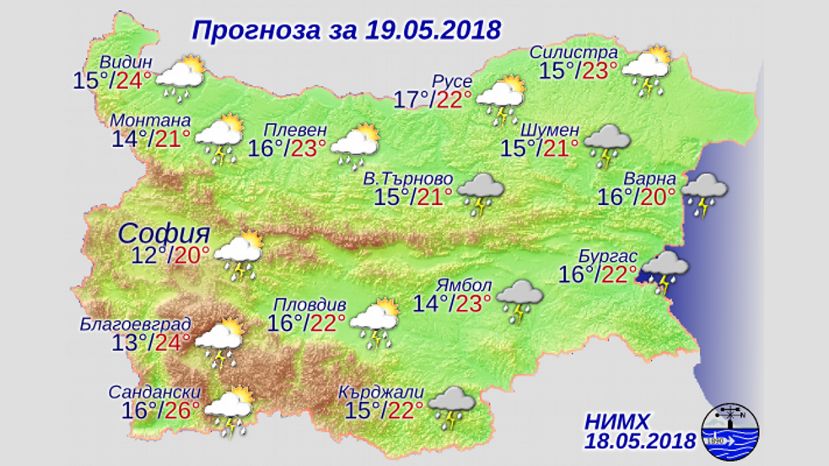 Прогноз погоды в Болгарии на 19 мая