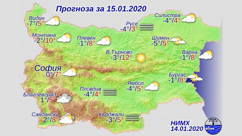 Прогноз погоды в Болгарии на 15 января