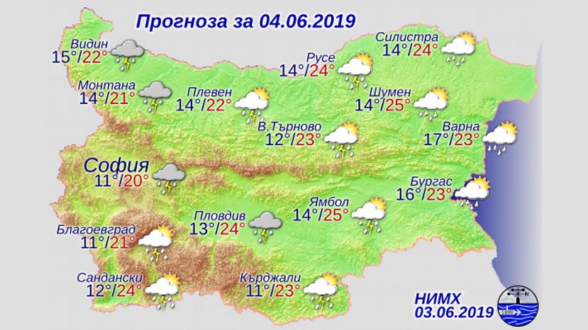 Прогноз погоды в Болгарии на 4 июня