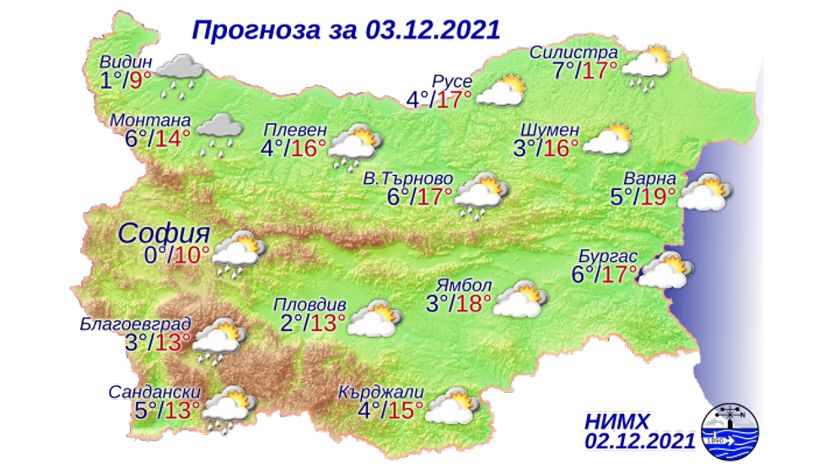 Прогноз погоды в Болгарии на 3 декабря