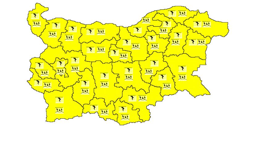 Из-за дождей и гроз в Болгарии объявлен «желтый» уровень опасности