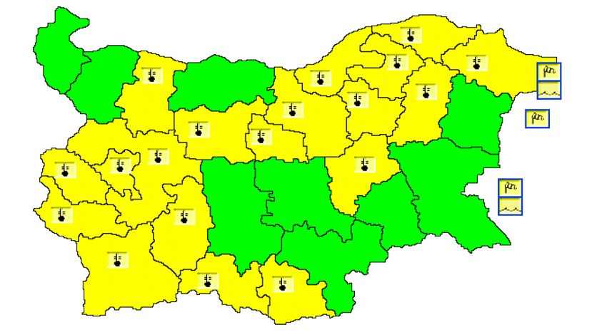 Жълт код за ниски температури е в сила за 19 области в страната