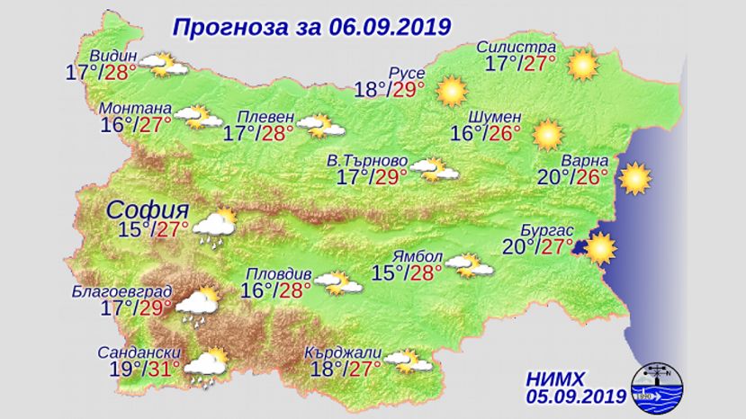 Прогноз погоды в Болгарии на 6 сентября