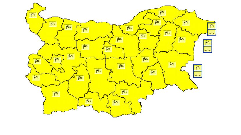 Жълт код за силен вятър е обявен в цялата страна