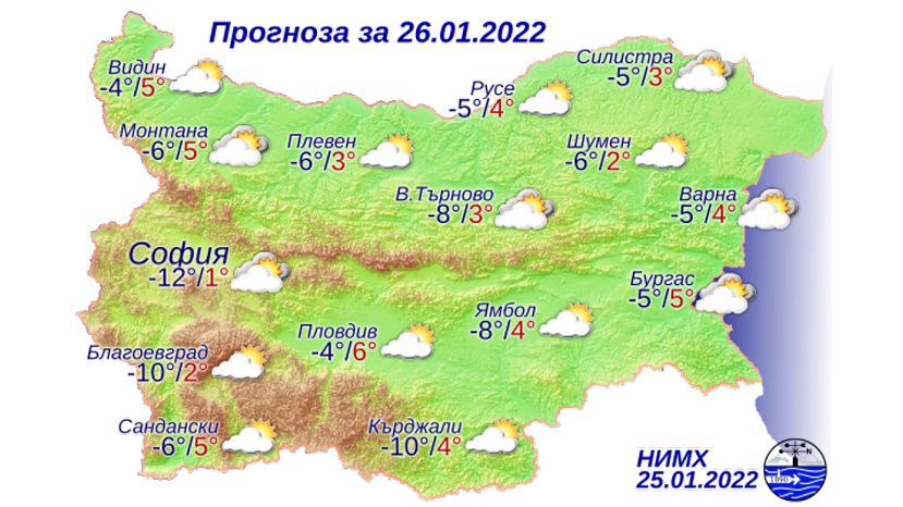 Прогноз погоды в Болгарии на 26 января