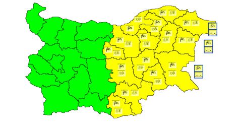 Из-за сильного ветра и снегопада в Восточной Болгарии объявлен „желтый” уровень опасности