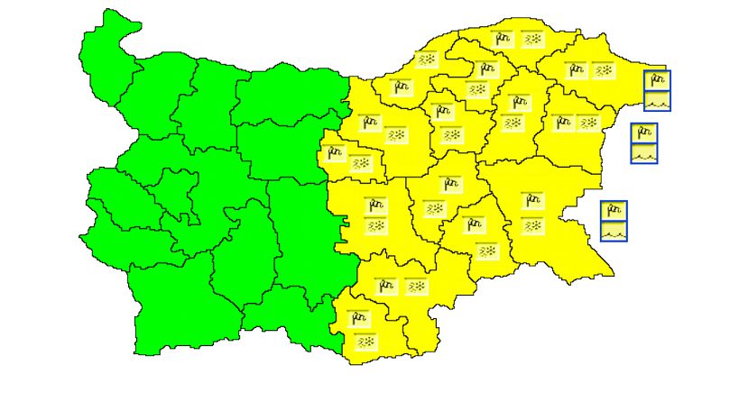 Из-за сильного ветра и снегопада в Восточной Болгарии объявлен „желтый” уровень опасности