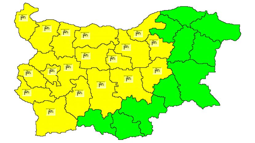 Жълт код за силен вятър в 18 области