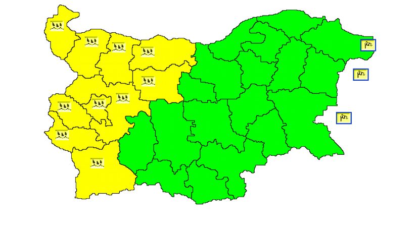 В 10 областях Болгарии объявлен „желтый” уровень опасности