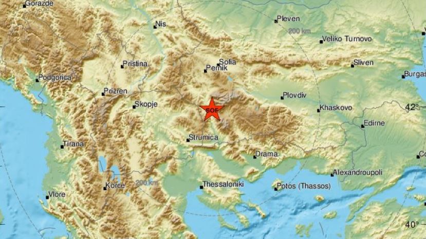 Ночью на территории Болгарии зарегистрировано землетрясение