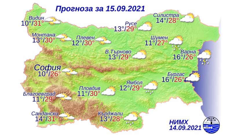 Прогноза за България за 15 септември