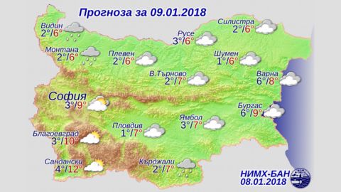 Прогноз погоды в Болгарии на 9 января