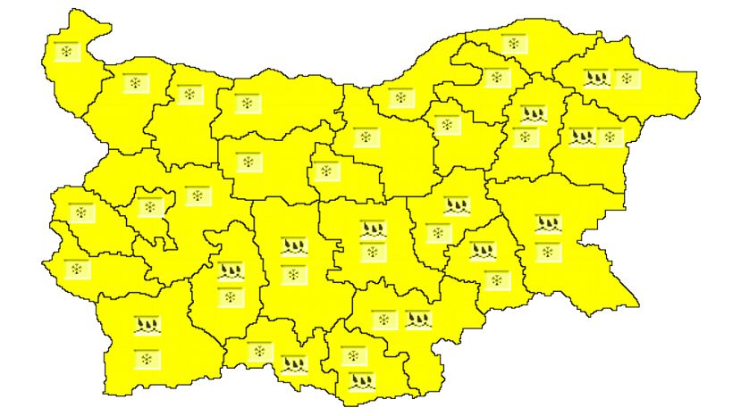 Из-за дождя и снега в Болгарии объявлен „желтый“ уровень опасности