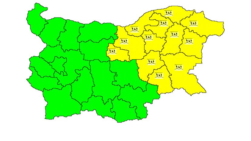 В 12 области на страната е в сила жълт код за обилни валежи