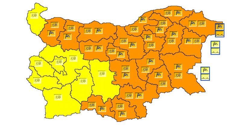 На 6 января «оранжевый» уровень опасности объявлен в 20 областях Болгарии