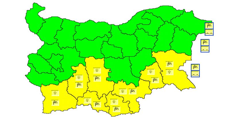 Жълт код за силен вятър и снеговалежи е обявен в 8 области на страната