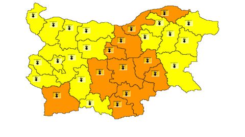 И на 19 июня в 11 областях Болгарии объявлен «оранжевый» уровень опасности