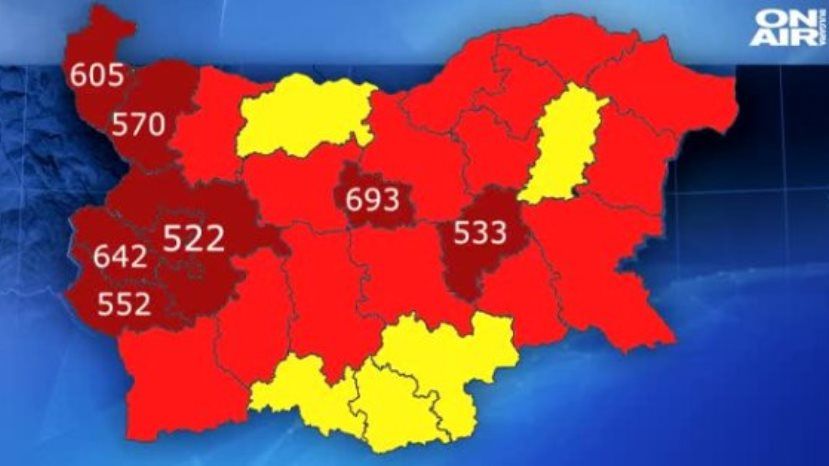 В Болгарии уже 8 областей находятся в „темно-красной“ зоне распространения COVID-19
