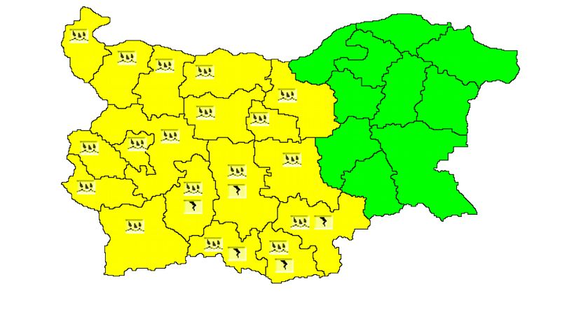 Из-за дождей в 18 областях Болгарии объявлен «желтый» уровень опасности