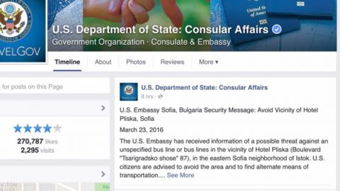 Посольство США в Болгарии предупреждает об угрозе теракта в Софии