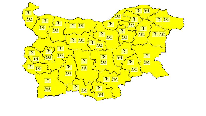 Из-за дождей и гроз в Болгарии объявлен „желтый” уровень опасности