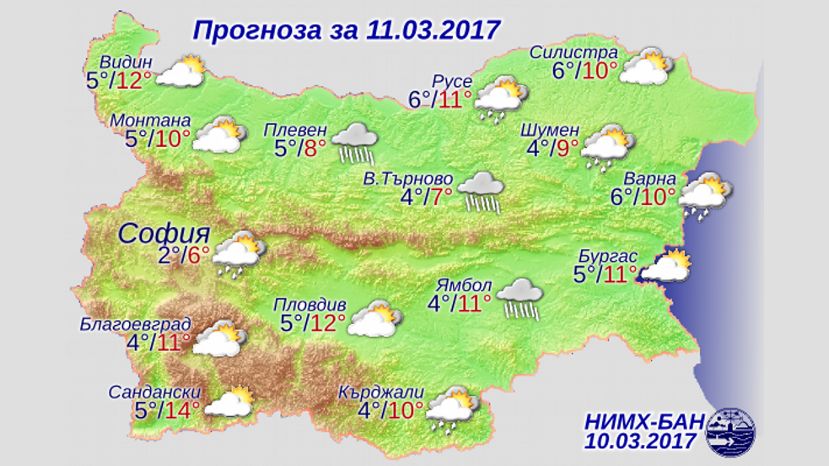 Прогноз погоды в Болгарии на 11 марта