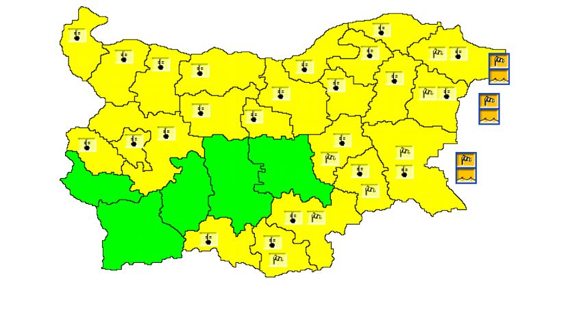 Жълт код за ниски температури и вятър е обявен в 23 области на страната