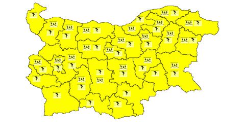 На 20 августа из-за проливных дождей и гроз на всей территории Болгарии объявлен «желтый» уровень опасности