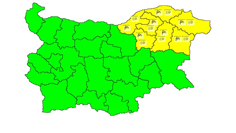 НИМХ: Жълт код за силен вятър и поледици е обявен в 7 области в страната