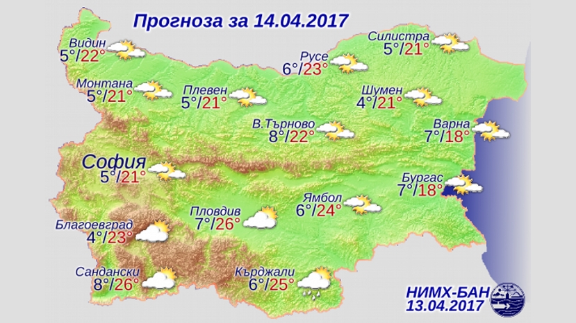 Прогноз погоды в Болгарии на 14 апреля
